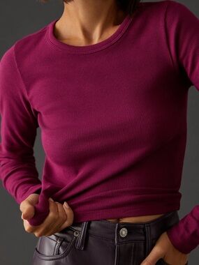 Anthropologie Ribbed Crewneck Top in Deep Berry